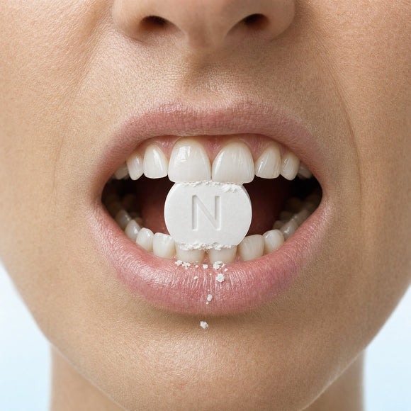 Bright clean teeth biting into a Norra chew